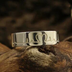 Silver Colored  Men's Heartbeat  Ring Size 9.5